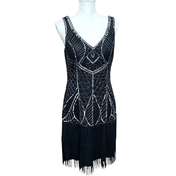 Sue Wong Dresses & Skirts - SUE WONG NOCTURNE ✨VINTAGE Y2K✨ | Black and Silver Beaded Flapper Dress Size 10